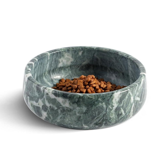 Karibiber Natural Marble Dog Bowl, 5lbs Non-Slip Cat and Dog Food Bowl Dish, Non-Tipping Weighted Puppy Pet Dish, Durable Food and Water Bowls, Easy to Clean, Holds 4 Cups(Indian Green)