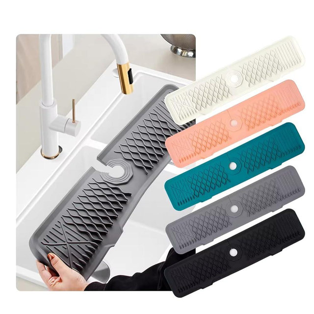 Kitchen Sink Splash Guard, Silicone Faucet Splash Guard, 17-inch & 24-inch Newest Drip Protector Splash Guard Catcher Kitchen Silicone Faucet Absorbent Mat for Sink Faucet Silicon. (White, 17 Inches)