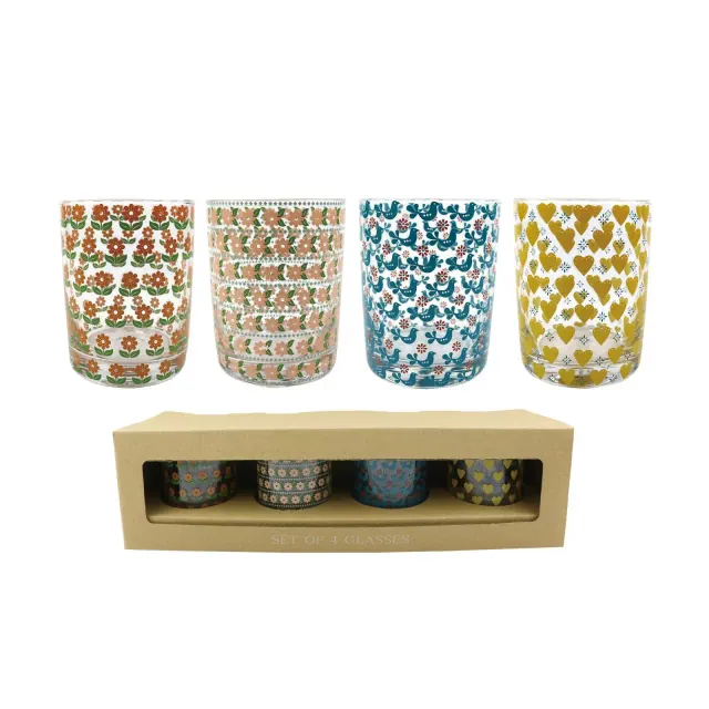 Transpac Retro Juice Glasses Set of 4 Multicolored 11oz Stylish Drinkware for Home Decor and Gift Giving