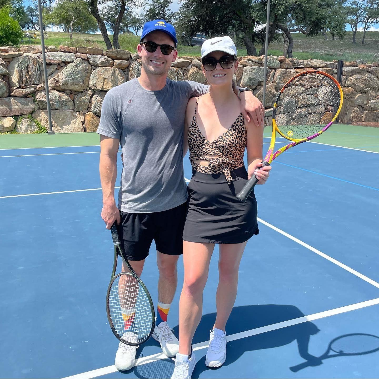 Playing tennis at Austin's law firm retreat in Fredericksburg, TX.
