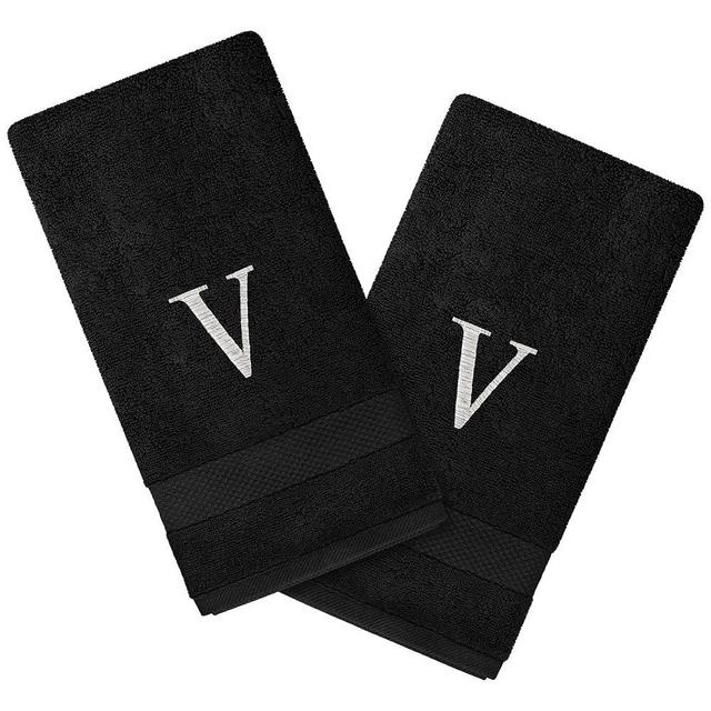 Personalized Passion 2-Pack Hand Towels Set with Monogram - 16"x27" Highly Absorbent & Soft Turkish Cotton - Monogrammed Hand Towels for Bathroom, Spa, Gym, Hotels - Black - V