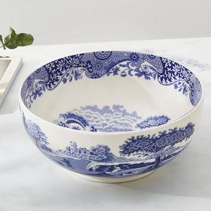 Spode Blue Italian 10.75-Inch Deep Round Bowl - Decorative Earthenware Serving Bowl with Blue Countryside Design - Elegant Accent Tableware for Salads, Fruit, Sides in Classic Dinnerware Style
