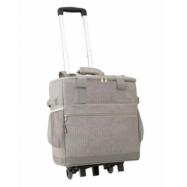 KKTAPOS Insulated Rolling Cooler - 42-Can Soft Cooler with Wheels, Grey, Large, 12.7L, Multi-Compartment, Water Resistant, Perfect for Picnic, Beach, Tailgating, Outdoor Activities
