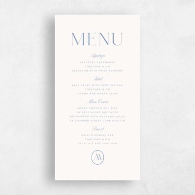 Denim Blue Wedding Menu - Conrad