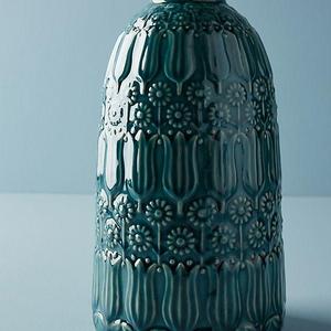 Embossed Floral Vase (blue green)