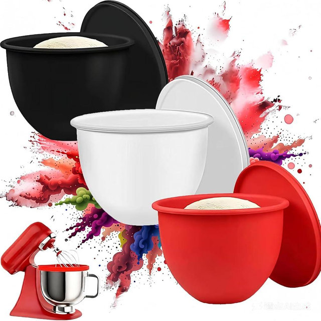 Pimluity Silicone Bowl Inserts for Kitchen Aid 5Qt Tilt-Head Mixers – 3pc Set,Mixing Bowl Insert with Lids Compatible Reusable Liners for Baking/Cooking, No Replacement Bowls Needed (red Black White)