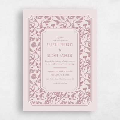 Light Mauve, Pink Wedding Invitation - Isabeau Portrait