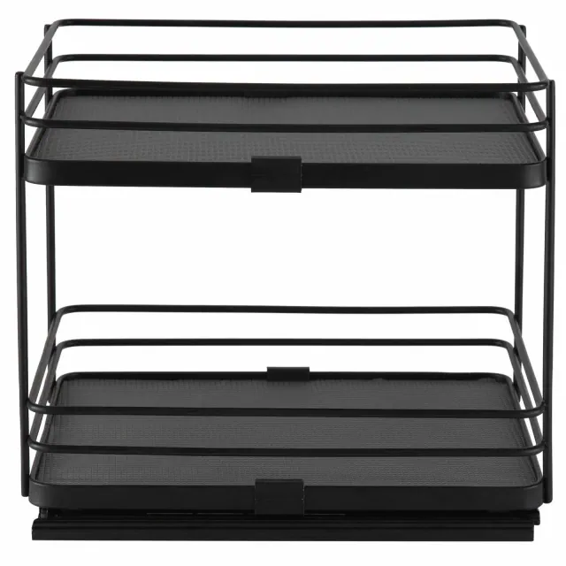 Organize It All 2 Tier Slide Out Shelf Organizer: Steel Kitchen Cabinet Storage, Black, 9" H x 10" W x 8" D, 10.47 lbs