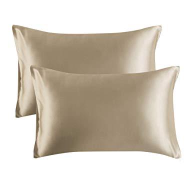 Bedsure Satin Pillowcase for Hair and Skin, 2-Pack - Queen Size (20x30 inches) Pillow Cases - Satin Pillow Covers with Envelope Closure, Taupe