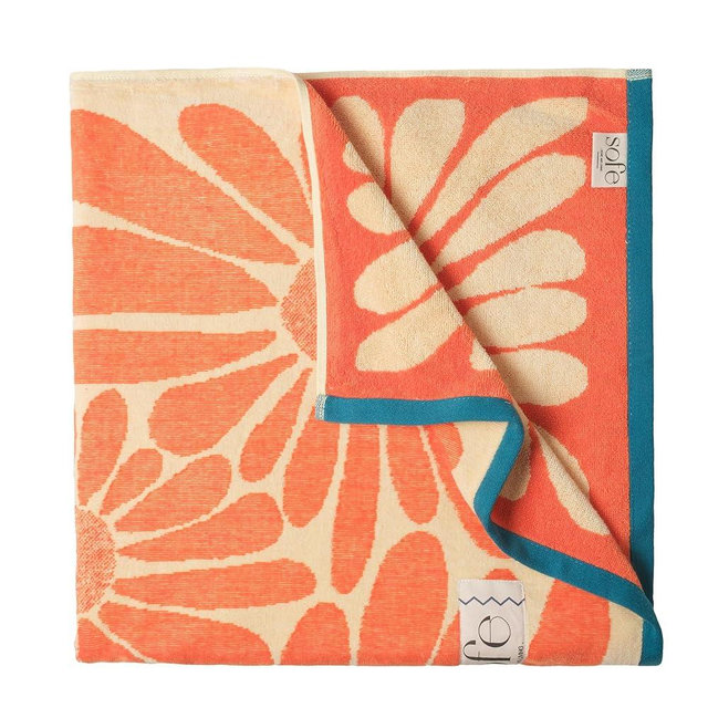 SOFE H&L | Playa Velour Large Beach Towel Pack of 1 (35” x 70”) Sunflowers - Mustard | Thick, Premium, Fade Resistant, Durable | Luxury Resort Quality Towel, Turkish Beach Towel with Shoulder Strap
