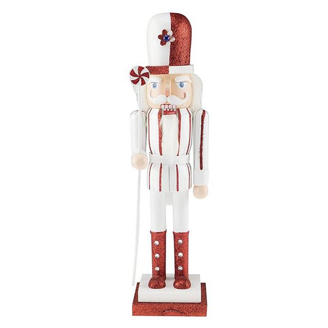 Clever Creations Peppermint 15 Inch Traditional Wooden Nutcracker, Festive Christmas Décor for Shelves and Tables
