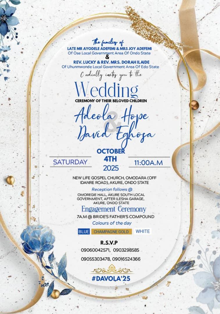 The Wedding Website of David Ilaide and Adeola Adefemi