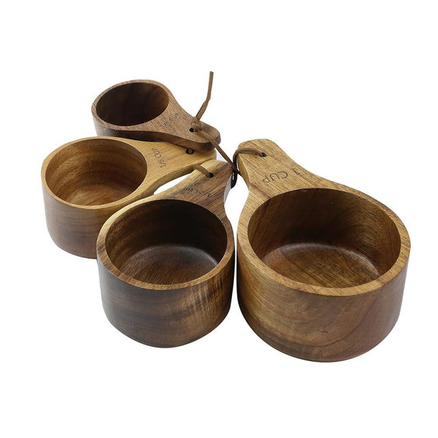 Mewutal 4PCS/Set Wooden Measuring Cup and Measuring Spoon Kit for Baking Cooking Spice Coffee Tea Milk Powder