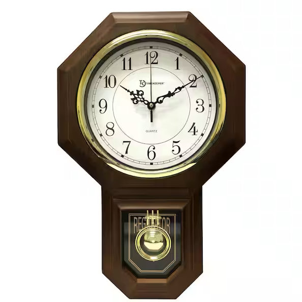 Timekeeper Products 18-1/2 in. x 11-1/4 in. Pendulum Westminster Chime Faux Wood Wall Clock 180WAGM
