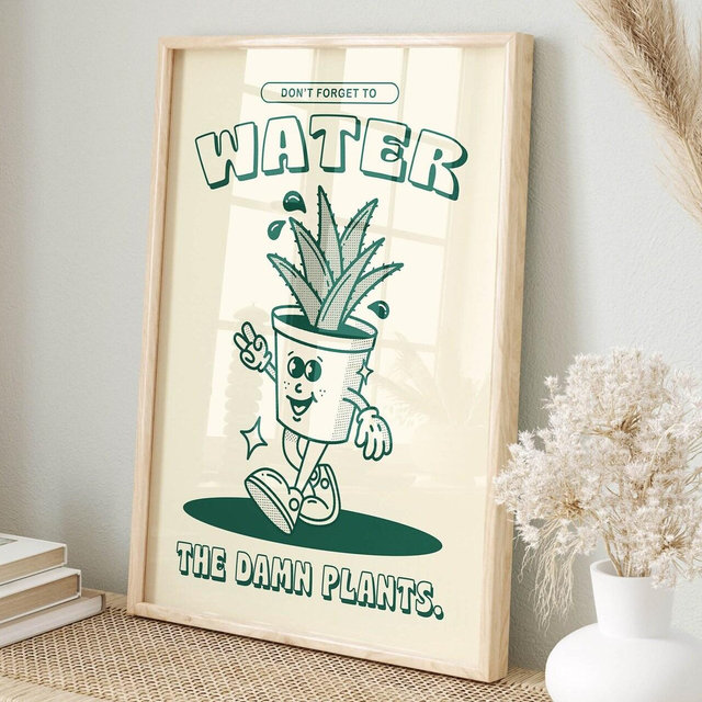 Retro Plant Quote Wall Print - Retro Character Print, Retro Mascot Plant Poster, Retro Cartoon Print, Retro Poster, Fun Home Wall Art