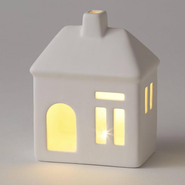 5.5" Battery Operated Lit Decorative Ceramic House White - Wondershop™