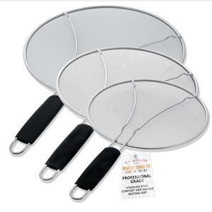 U.S. Kitchen Supply 3-Piece Stainless Steel Splatter Guard Set (13", 11.5", 9.5") Fine Mesh Cover, Grease & Oil, Splatter Screen for Frying Pan, Cooking Pots, with Resting Feet & Comfort Grip Handles
