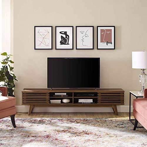 Modway Render 70" Mid-Century Modern Low Profile Media Console Entertainment TV Stand in Walnut Walnut