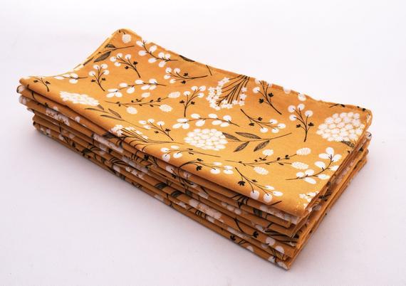 Cloth Napkins - Golden Yellow Floral | Snack Size, Double Sided 2 ply