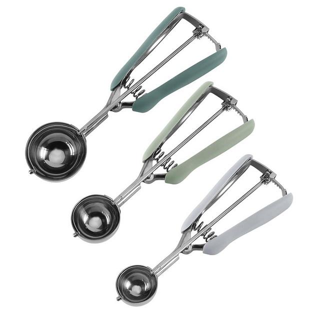 Social Chef Stainless Cookie Scoop Set - Small Cookie Dough Scooper for Great Cookies Sized Cookies - Small Ice Cream Scooper with Trigger Release, 3 Pack, Sage