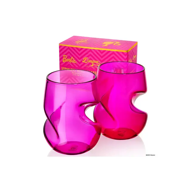 Barbie x Dragon Glassware 16 oz Stemless Wine Glasses Pink & Magenta Set of 2