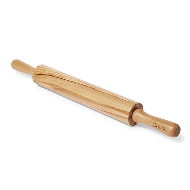 Sur La Table Olivewood Rolling Pin with Handles, 20", Tan