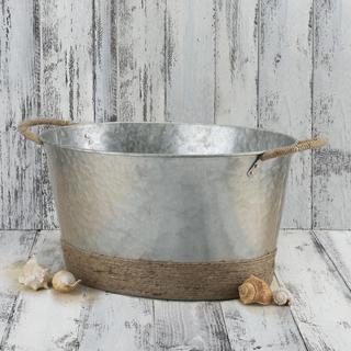 Seaside Jute Rope Wrapped Galvanized Beverage Tub