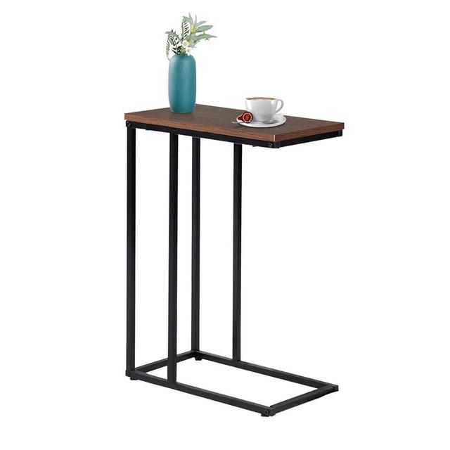 fusehome C-Shaped End Table, for Living Room, Bedroom, Small Spaces, TV Tray Table, Couch Side Table, Laptop Table, Bedside Table, Rustic Brown and Black