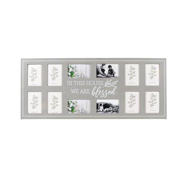 Prinz 12-Opening 36" X 15.5" Blessed Wall Decor Collage Picture Frame, Displays Twelve 4x6 Photos, Gray