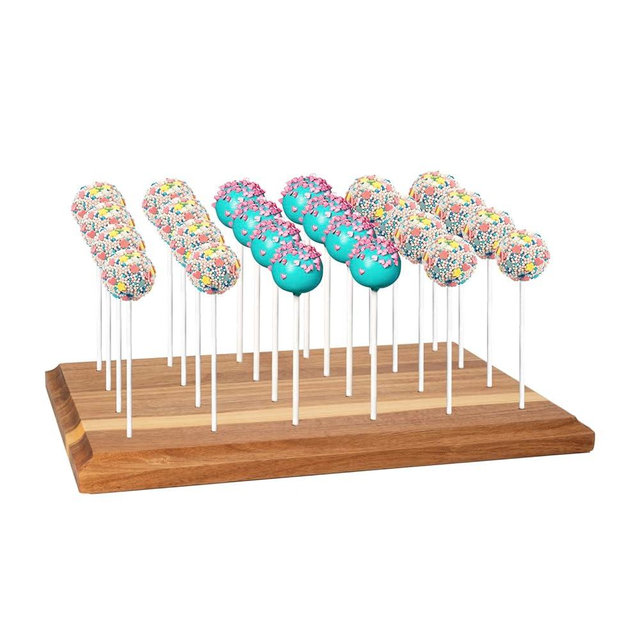 Acacia Wood Cake Pop Display Stand for Drying 24 Holes Wooden Lollipop Display Stand Holder for Weddings Baby Showers Birthday Party Anniversaries Holiday - Fit 5/32" (4mm) Lollipop Sticks (Brown)