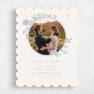White Scalloped Wedding Save the Date - Preciada Photo