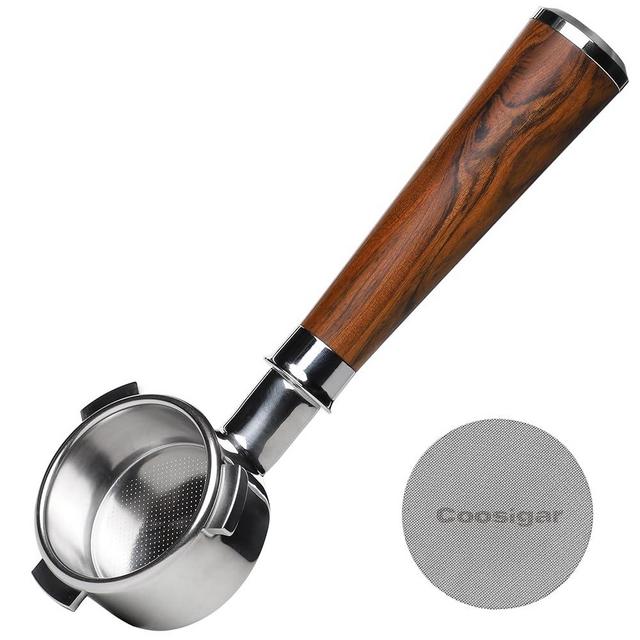 54mm Bottomless Portafilter with Puck Screen | Fits for 54mm Breville Machines | Stainless Steel portafilter and Mahogany Handle|Espresso Machine Accessories(Mahogany)