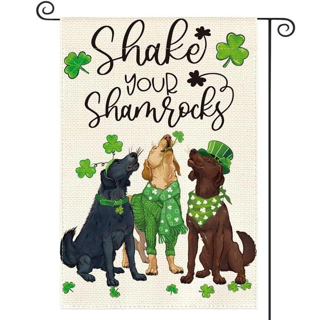 AVOIN colorlife Shake Your Shamrocks St Patricks Day Garden Flag 12x18 Inch Double Sided Outside, Dogs Clover Floral Yard Outdoor Flag