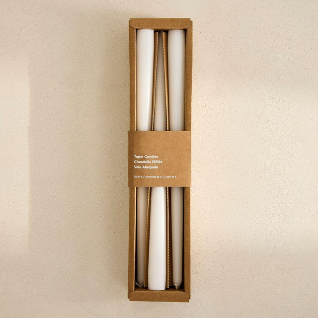 Signature Wax Tapers Candles, White, Set of 6