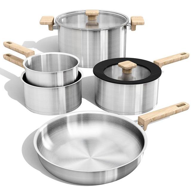 CAROTE 7 Pcs Stainless Steel Cookware Set, 3-ply Base Induction Available Stainless Steel Pots and Pans Set, Tempered Glass Lids, Induction Kitchen Cookware Sets, Stay-Cool Handles