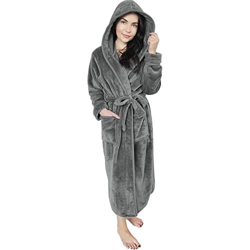 NY Threads Women Fleece Hooded Bathrobe - Plush Long Robe
