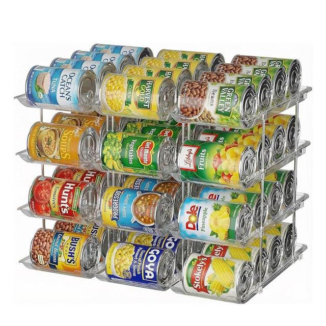 Can Organizer for Pantry, 4 Tier Canned Food Goods Storage Organizer, Clear Soda Can Organizer for Refrigerator Stackable Can Dispenser Rack Holders for Pantry Cabinet Fridge Countertop, Holds 48 Cans