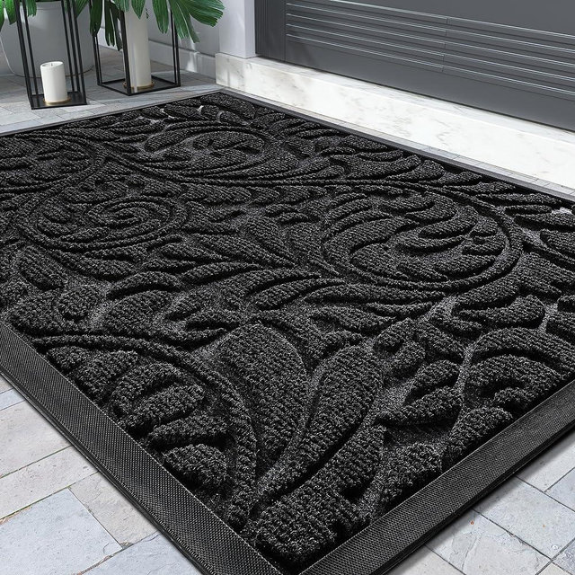 Yimobra Durable Door Mat, Heavy Duty Front Welcome Mats For Home Entrance Outdoor Indoor, Doormat for Outside Back Patio Floor Entry Porch Garage Office, Weather Resistant Easy Clean, 29.5 x 17, Black