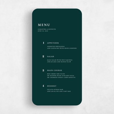 Green Rounded Wedding Menu - Oxley