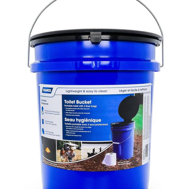 Camco 41549 Portable 5-Gallon Toilet Bucket with Seat and Lid Attachment | Lightweight and Easy to Clean | Great for Camping, Hiking, Hunting and More , Blue