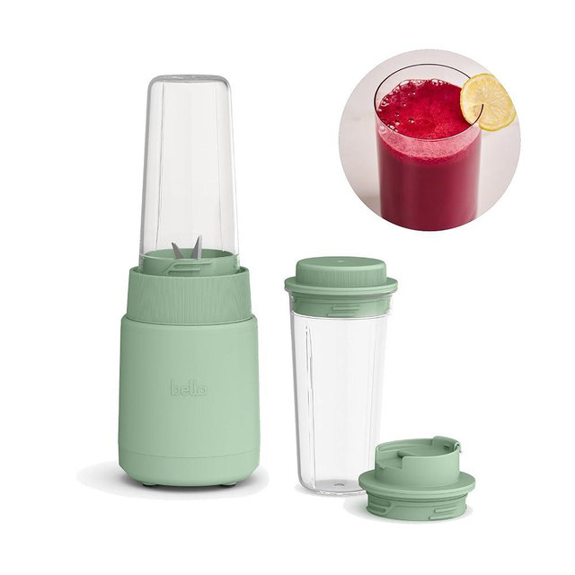 bella 6 Pcs Portable Rocket Blender, Juicer & Smoothie Maker, Press & Twist Design, EverGood™ & BPA Free Dishwasher Safe Parts, 4 Tip Stainless Steel Blade, Cord Wrap, 240 Watt Motor, Seaglass