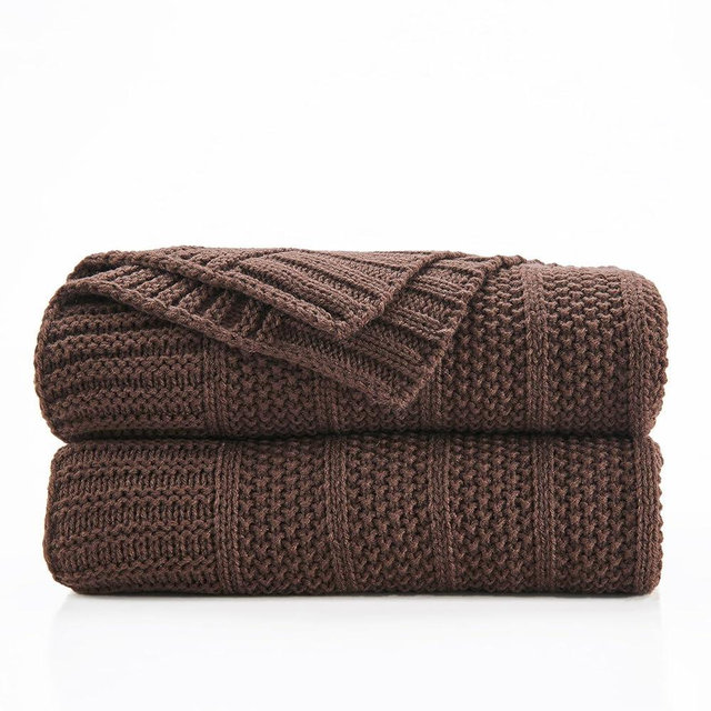 Douceur Brown Throw Blanket for Couch, Soft Cozy Lightweight Stripe Pattern Knitted Throw Blanket for Sofa, Living Room Gift, 50"X60"
