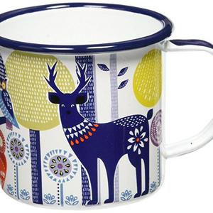 Folklore Enamel Coffee Mug, Day Design, White, (14 Ounces)