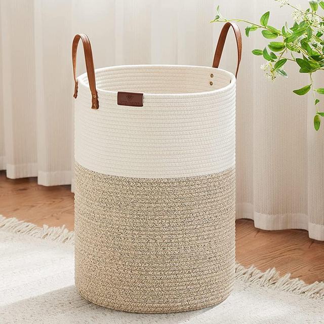 Outsunny Foldable Laundry Hamper, Divided Storage Basket, Rattan Clothes  Hamper with Lid, Removable Liner Bag, Grey Basket