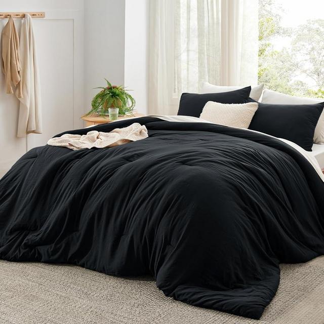 Bedsure Super King Size Comforter Set, Black Soft Prewashed Bedding for All Seasons, 3 Pieces GentleSoft™ Bed Set, 1 Lightweight Comforter (120"x120") and 2 Pillowcases (20"x36")