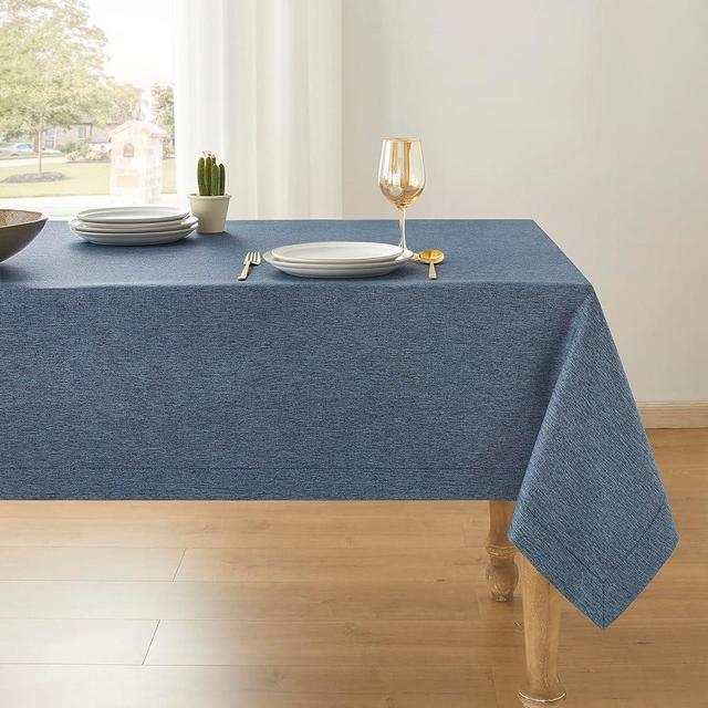 ZeeMart Navy Blue Tablecloth, Farmhouse Linen Style Table Cloth Rectangle Table Cloths 60 x 84 Inch Navy Blue, Wrinkle Resistant Washable Heavy Weight Tight Weave TableCloths