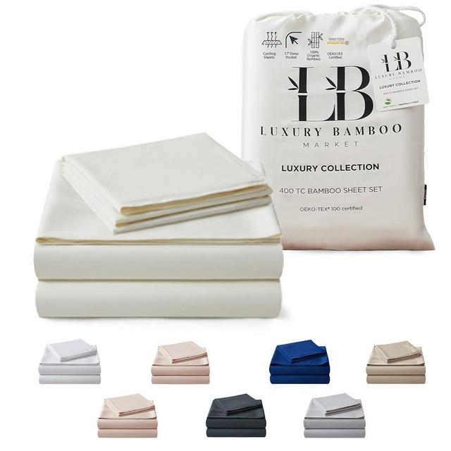 Luxury Bamboo Market | Queen Size Bed Sheet Set | 100% Viscose Made from Bamboo | Organically Grown | Ultra Soft | Cooling Sheets for Hot Sleepers | 17" Deep Pocket [Opulent Ivory]