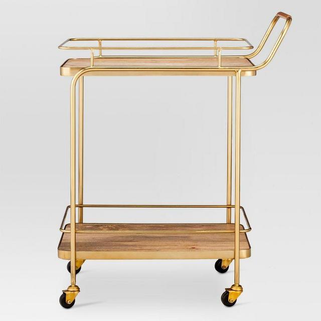 Metal, Wood, and Leather Bar Cart - Gold - Threshold™