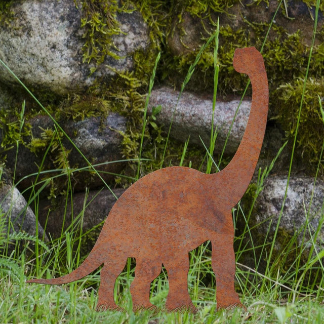 Rusty Metal Dinosaur Brontosaurus, Dinosaur Metal Garden Sign, Garden Sign Rusty, Housewarming Gift, Outdoor Yard Decor, Rusty Garden Decor