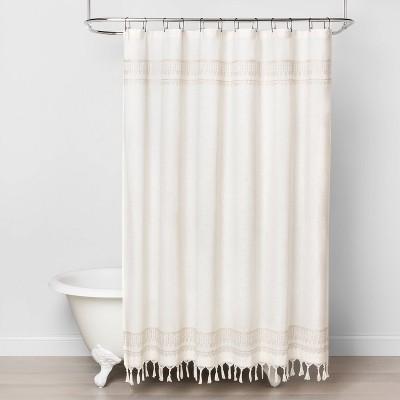 Embroidery Border Stripe Shower Curtain Taupe - Hearth & Hand™ with Magnolia